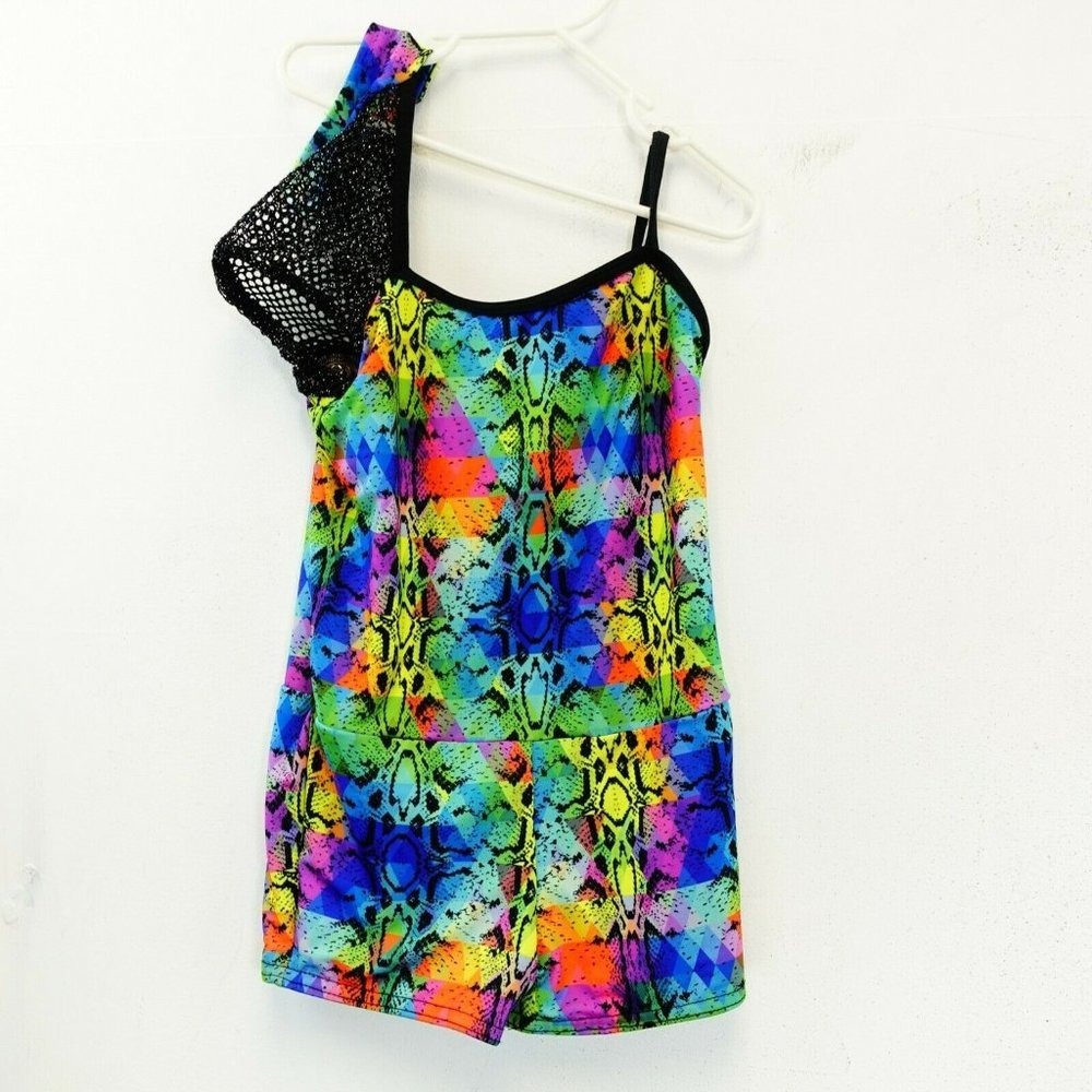 Snakeskin Shortall Romper Leotard Girlsโ S Child Neon Dancewear A WISH COME TRUE